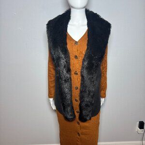Black Faux Fur Collar Vest
